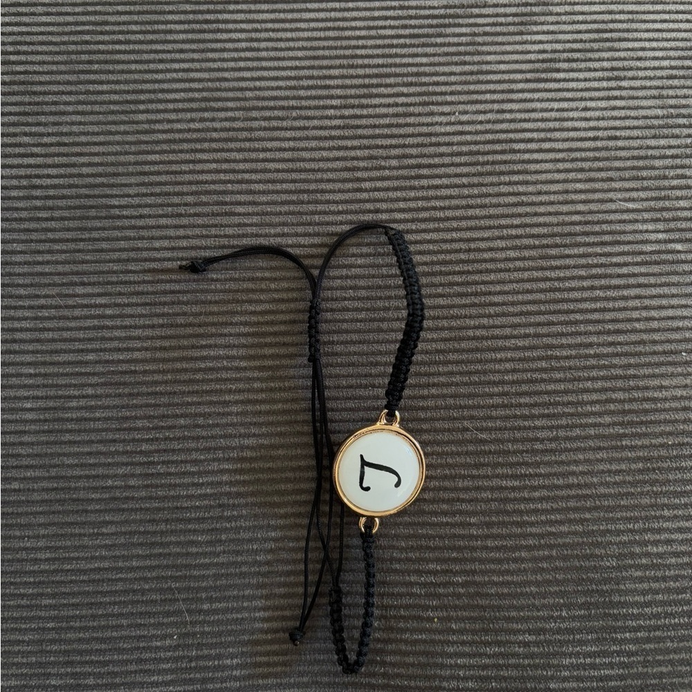 Gold Circle Initial Bracelet with Black Cord - Picture 4 of 4
